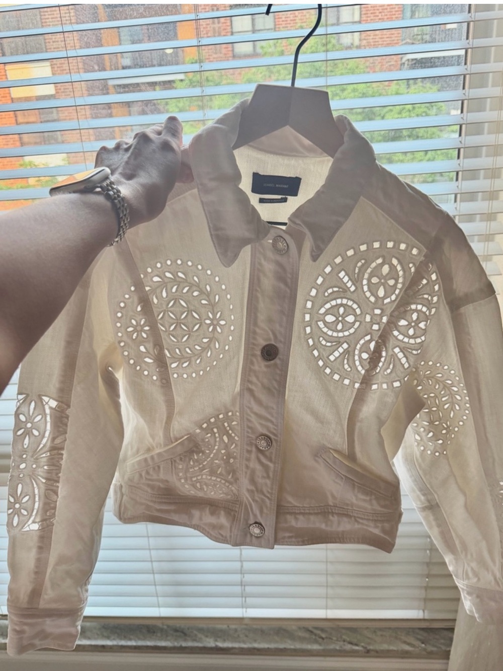 Isabel Marant Rena White Eyelet Embroidered Denim Jacket FR 38 US 6 - Picture 2 of 8